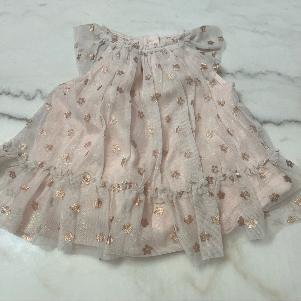 Cat & Jack 3-6 Months Formal Dress Pink Shimmer Ruffled Tulle Sleeveless Easter